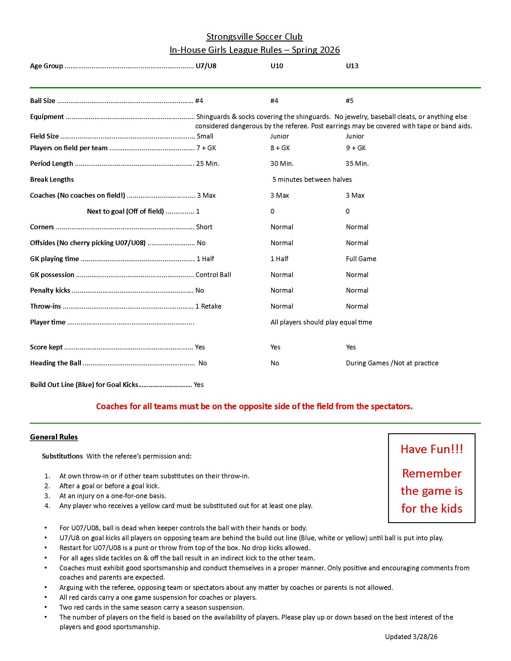 Girls Inhouse rules Spring 2026